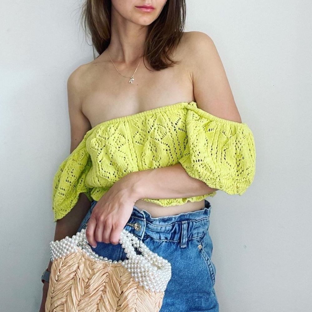 Zara Yellow Pointelle Knit Top - Picture 4 of 16